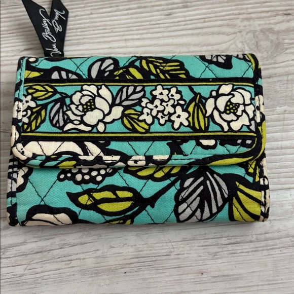 Vera Bradley Teal Blue Green Floral Trifold Wallet Snap Closure AUTHENTIC - Picture 3 of 10